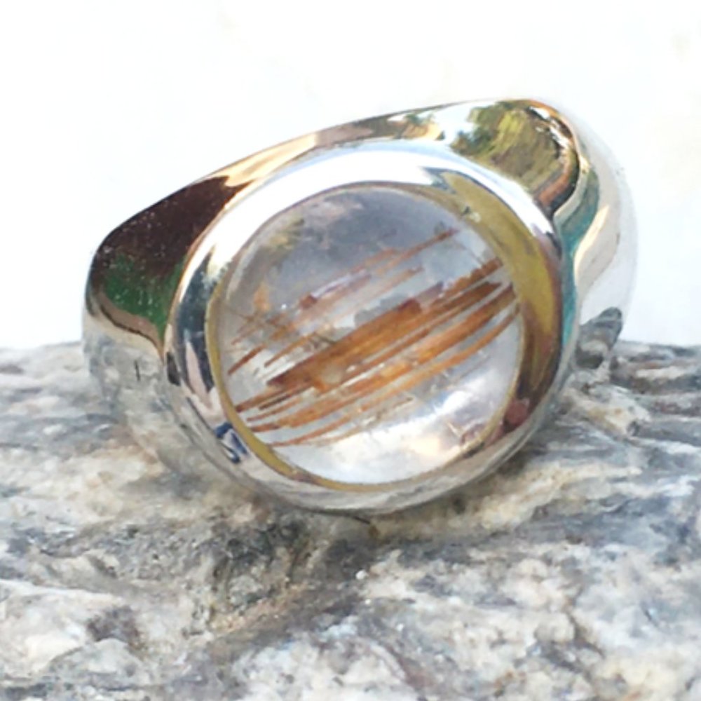 Rutilated Quartz .925 Silver Ring Natural Gemstone Size 5